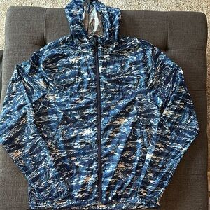 Unisex Resolution blue multi-colored lightweight zip up boat/raincoat szM